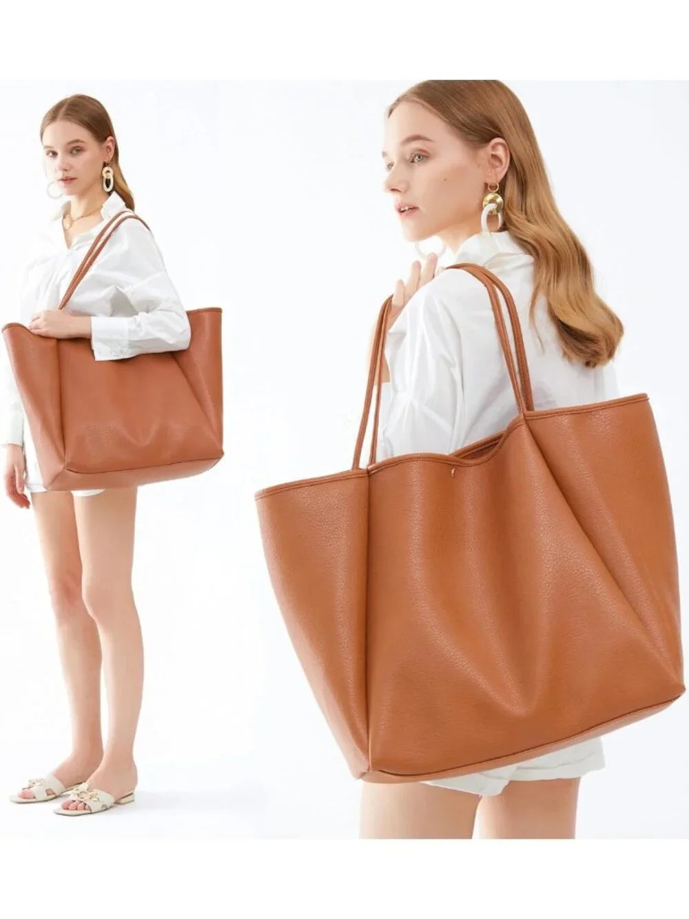 Oversized PU Leather Tote Bag for Women | Stylish Weekender Shopper Purse